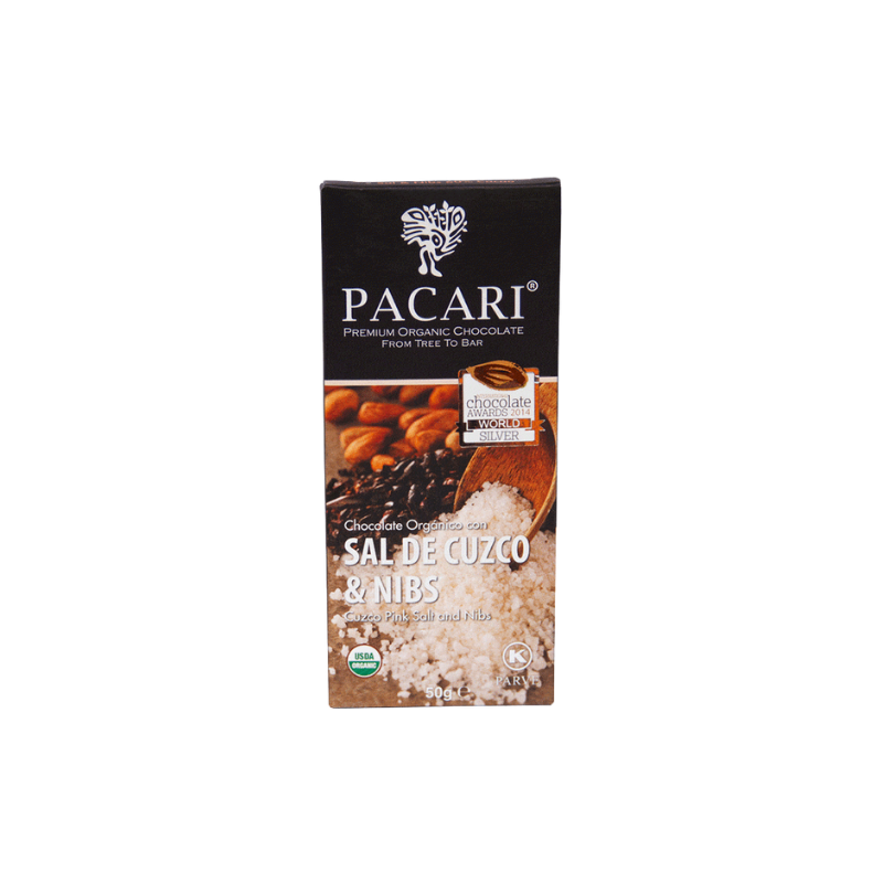 Chocolat Premium 60% BIO au Sel de Cuzco et Fèves de Cacao 50gr By PACARI
